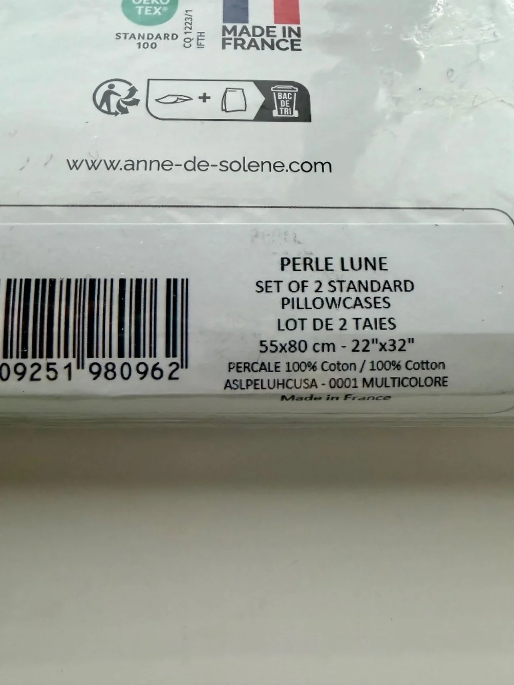 NWT Anne De Solene Perle Luna Cotton Percale Standard Pillowcase Set Geometric